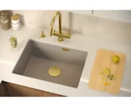 JOSH 110 GraniteQ zlewozmywak pure carbon 59,5x45,1x21,5 cm 1-komorowy podwieszany z syfonem manualnym miedziany