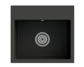 Zlewozmywaki - Granitan Zlewozmywak Granitowy Czarny Z Syfonem Chrom Milos - miniaturka - grafika 1