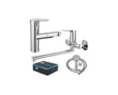 Baterie wannowe i prysznicowe - SOTBE INARI bateria wannowa ścienna z długą ruchomą wylewką + bateria umywalkowa z wyciąganą wylewką - miniaturka - grafika 1