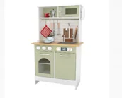 Zabawki AGD - Teamson Kids Mały szef kuchni Boston Nowoczesna drewniana kuchnia wiejska z interaktywnymi funkcjami i 9 akcesoriami do gotowania, jasnozielony/biał.. - miniaturka - grafika 1