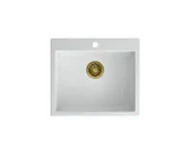 Zlewozmywaki z baterią - Quadron Zlewozmywak granitowy jednokomorowy 57*50*22 cm MORGAN 110 SNOW WHITE ze złotym odpływem z baterią INGRID Q LINE SNOW WHITE kolor biały mat - miniaturka - grafika 1